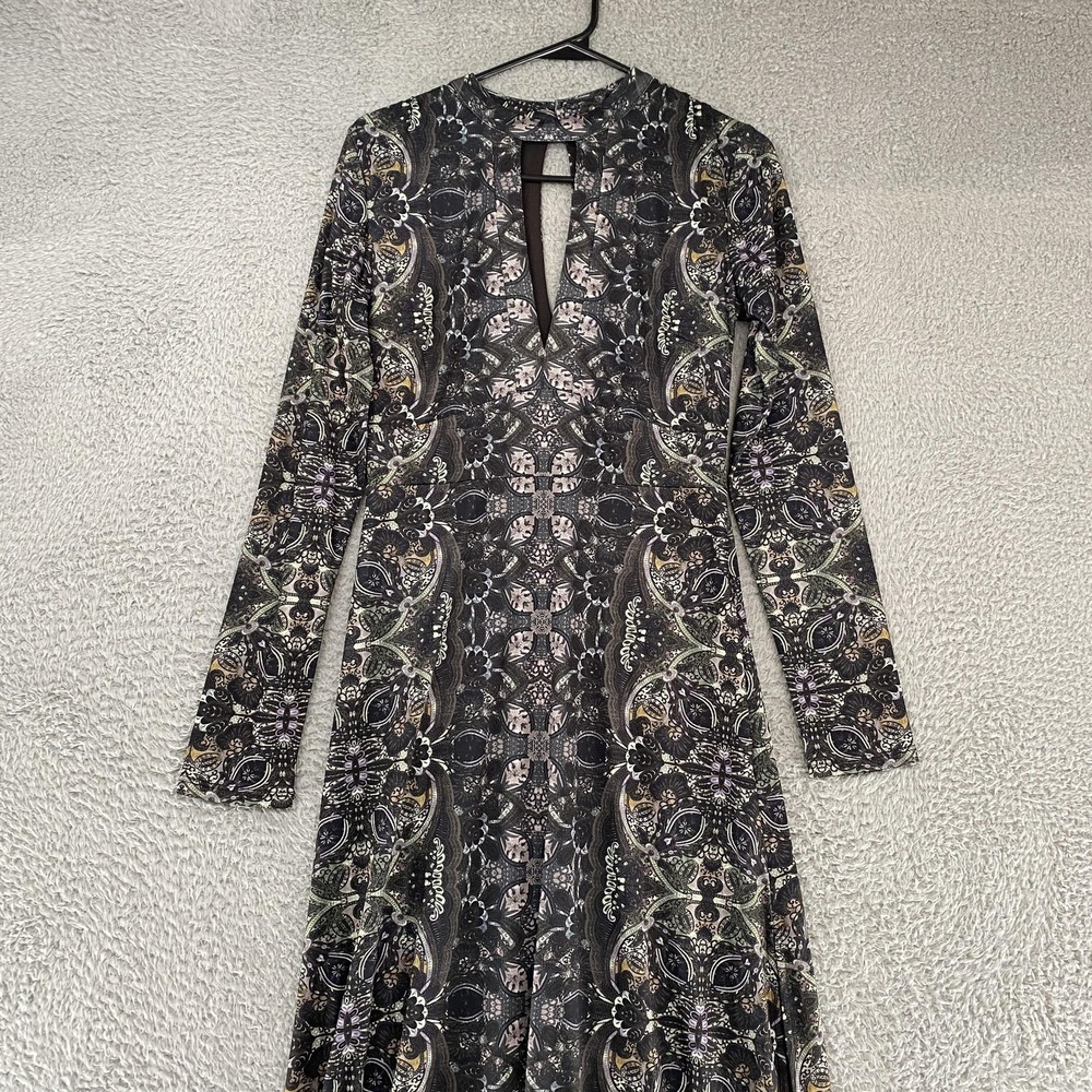 Free People Maxi Dress Womens Small Black Metallic Paisley‎ Cabaret Boho Keyhole - Picture 2 of 11